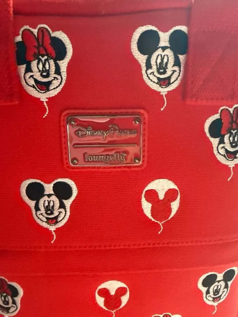 Disney Parks Loungefly Mickey & Minnie Mouse Balloon Red Canvas Backpack